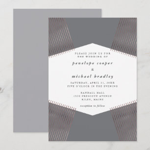 Modern Lines Faux Rose Gold and Grey Wedding Invitation