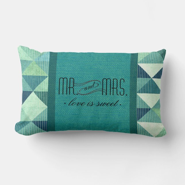 Modern Lines Geometric Mr. & Mrs. teal Lumbar Pillow (Front)
