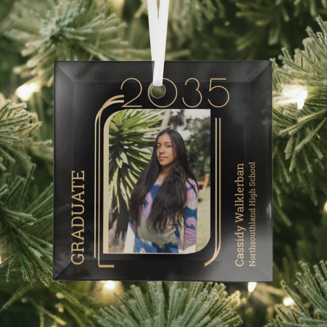 Modern Lines Photo Graduation Glass Ornament (Insitu)