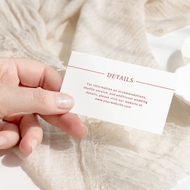 Modern Lines | Poppy Red and White Wedding Details Enclosure Card (Creator Uploaded)