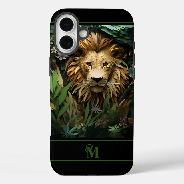Modern Lion in the Jungle Monogramed Initial  Case-Mate iPhone Case (Back)