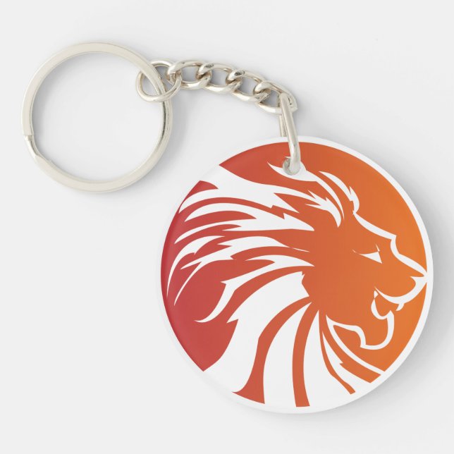 Modern Lion Logo Orange Personalized Keychain (Front)