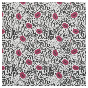 Modern Lipstick Lips B&W Pattern Fabric