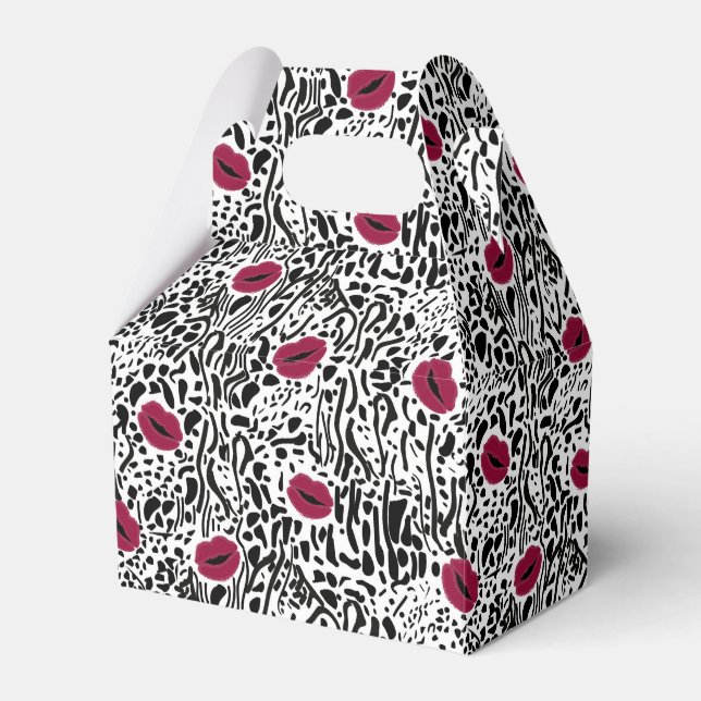 Modern Lipstick Lips B&W Pattern Favor Box (Front Side)