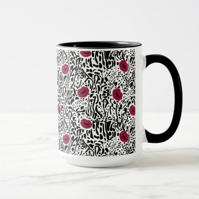 Modern Lipstick Lips B&W Pattern Mug (Right)