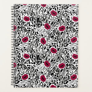 Modern Lipstick Lips B&W Pattern Planner