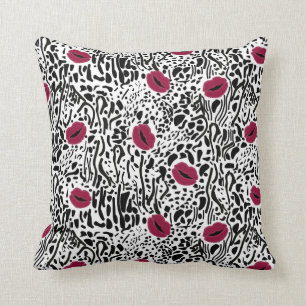 Modern Lipstick Lips B&W Pattern Throw Pillow