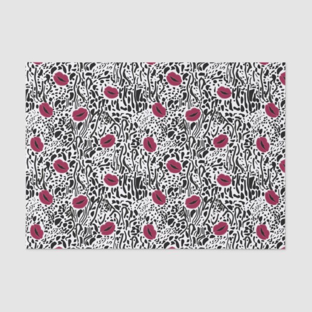 Modern Lipstick Lips B&W Pattern Tissue Paper (Front)