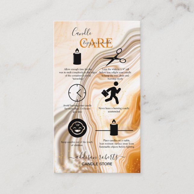 Modern Liquid Gold and Brown Ink Candle Care  Business Card (Front)