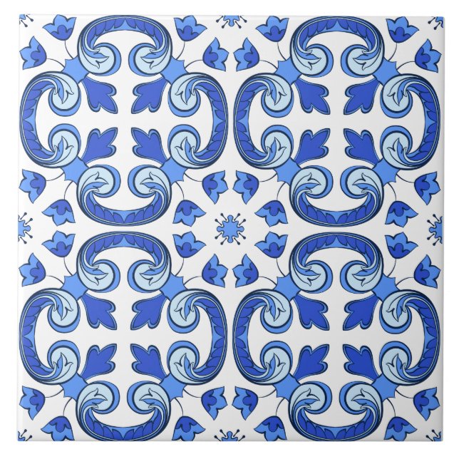 Modern Lisbon Blue Indigo Mosaic Azulejos Tile (Front)