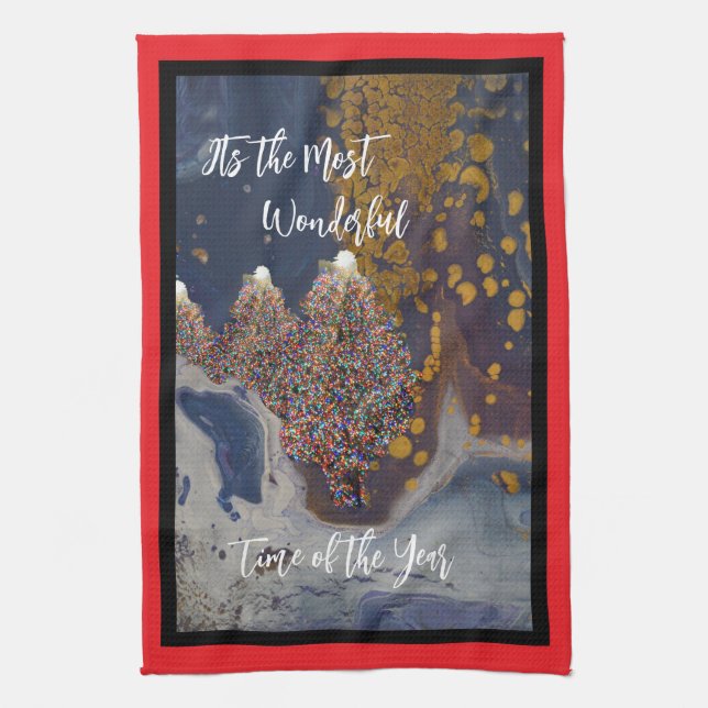 Modern Lit Christmas Tree Design Kitchen Towel (Vertical)