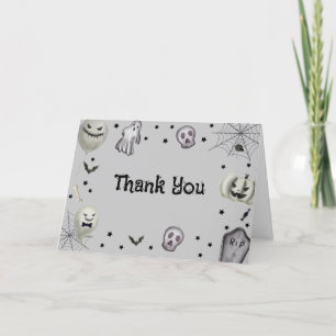 Modern Little Boo Boy Ghost Halloween Baby Shower  Thank You Card