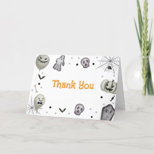 Modern Little Boo Ghost Halloween Boy Baby Shower  Thank You Card