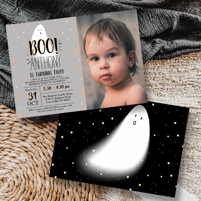 Modern Little Boo! Halloween 2nd Birthday Photo Invitation (Creator Uploaded)