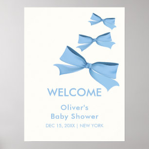 Modern Little Bow Frame Boy Baby Shower Welcome Poster