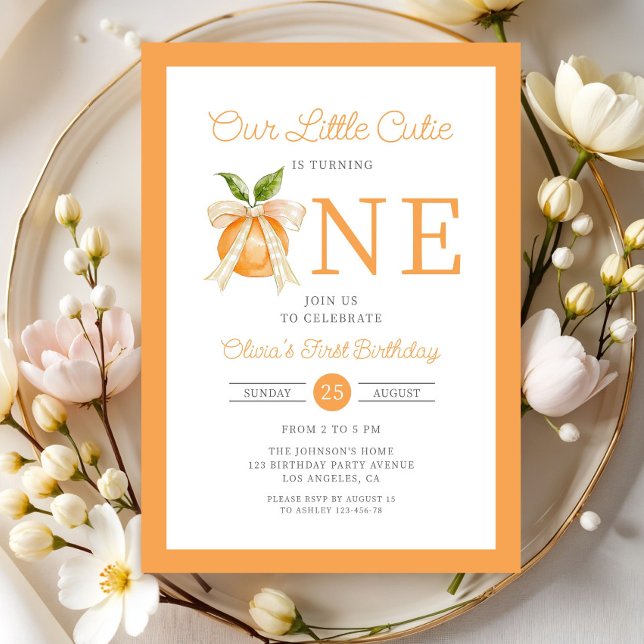 Modern Little Cutie Orange Citrus 1st Birthday Invitation (Modern Little Cutie Orange Citrus 1st Birthday Invitation)