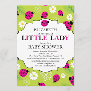 Modern Little Lady Pink Ladybug Baby Shower Invitation
