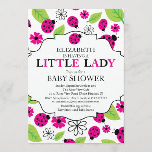 Modern Little Lady Pink Ladybug Baby Shower Invitation