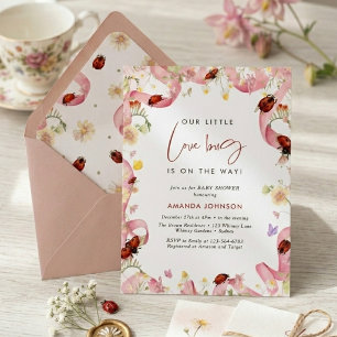 Modern Little Love Bug Red Pink Baby shower Invitation