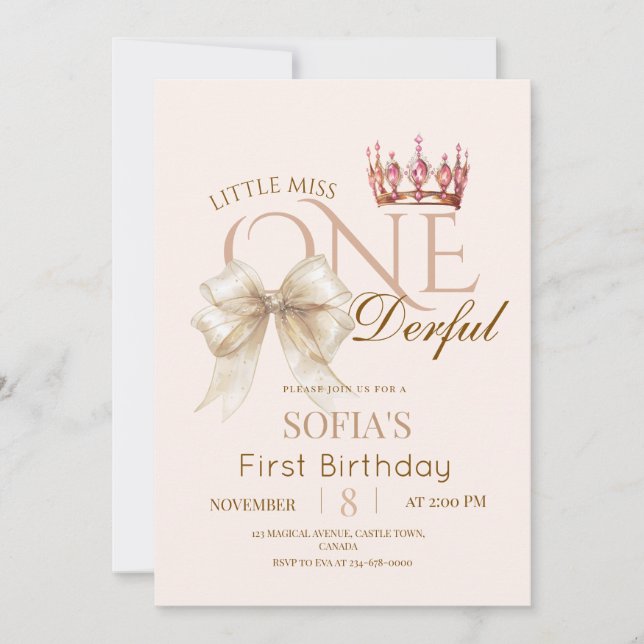 Modern Little Miss ONEderful First 1st Birthday  Invitation (Front)
