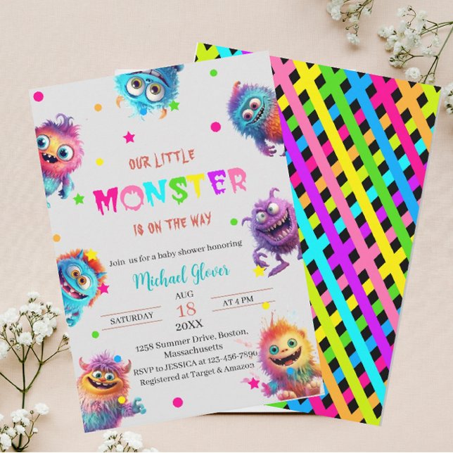 Modern Little Monsters Watercolor baby shower Invi Invitation (Creator Uploaded)