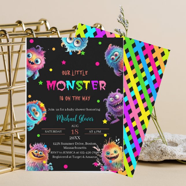Modern Little Monsters Watercolor baby shower Invitation (Creator Uploaded)