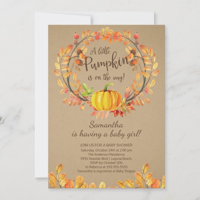 Modern Little Pumpkin Baby Shower Invitation (Front)