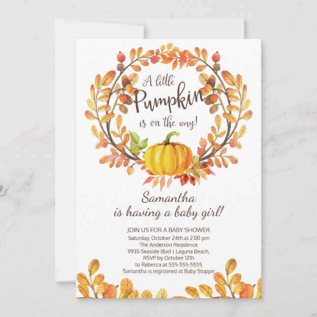 Modern Little Pumpkin Baby Shower Invitation (Front)