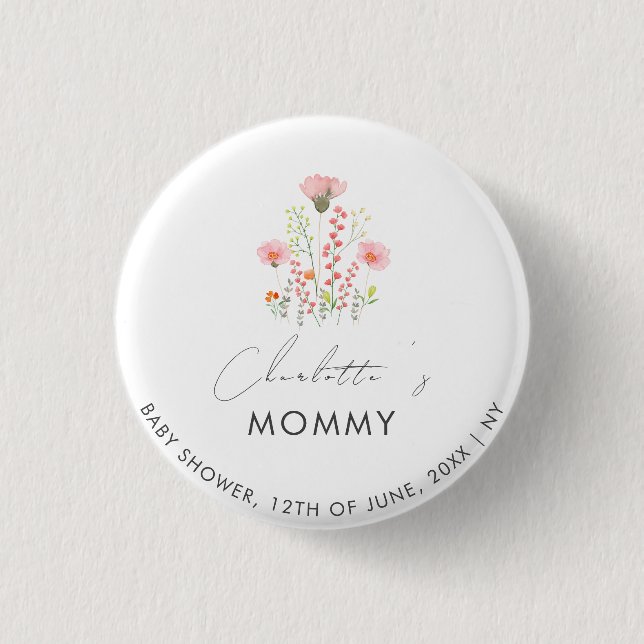 Modern Little Wildflowers Mommy To Be Baby Shower 1 Inch Round Button (Front)