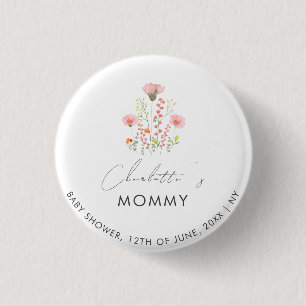 Modern Little Wildflowers Mommy To Be Baby Shower 1 Inch Round Button