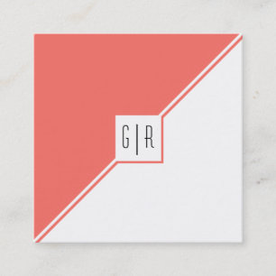 Modern living coral triangles and monogram square business card