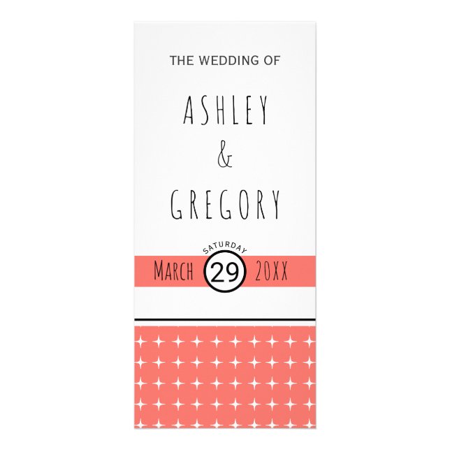 Modern living coral typography wedding program (Front)