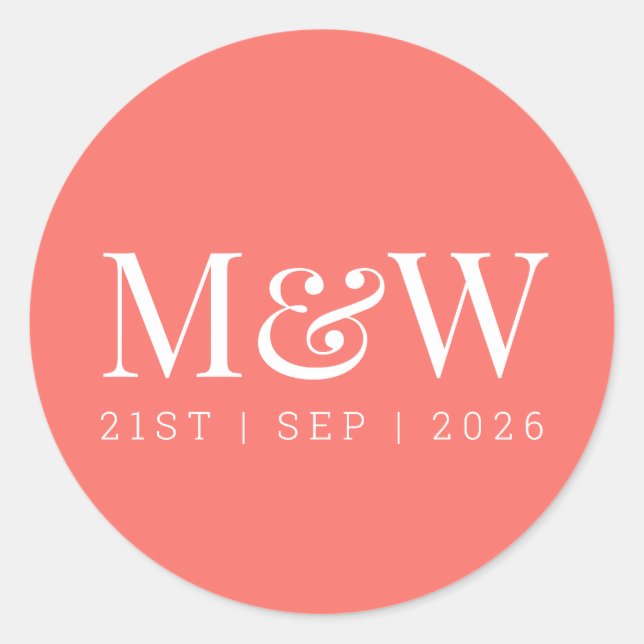 Modern Living Coral Wedding Classic Round Sticker (Front)