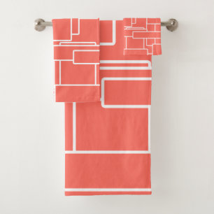 Modern Living Coral & White Abstract Geometric Bath Towel Set