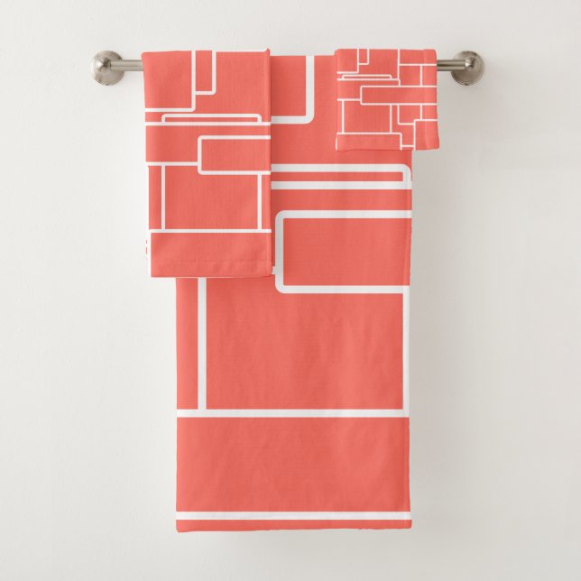Modern Living Coral & White Abstract Geometric Bath Towel Set (Insitu)