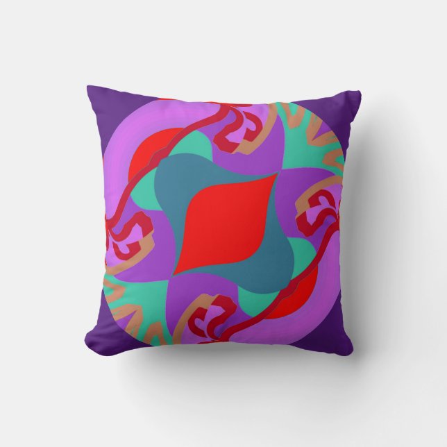 Modern Living- Purple/Tan/Lavender/Red/Teal/Green Throw Pillow (Front)