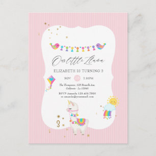 Modern Llama 3rd Birthday Party Postcard