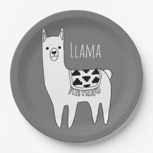Modern Llama Sketch Baby Shower Paper Plate