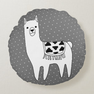 Modern Llama Sketch & Swiss Dots Round Pillow