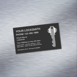 Modern Locksmith Silver Key Magnetic Business Card