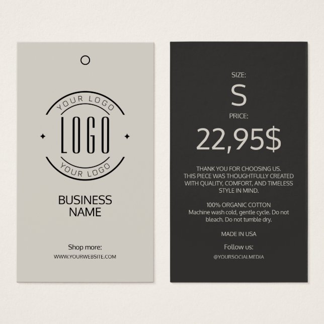Modern logo beige gray clothing label hang tag  (Devant & derrière)