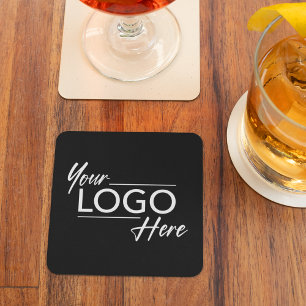 Modern Logo Black Square Paper Coaster