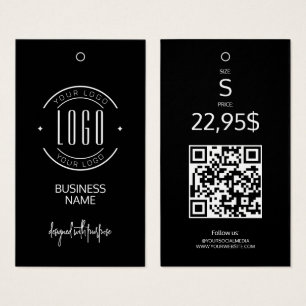 Modern logo black white QR code clothing hang tag 