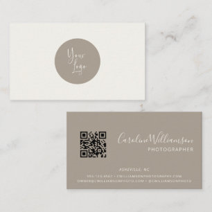 Modern Logo Boho Taupe Simple QR Code Minimalist  Business Card