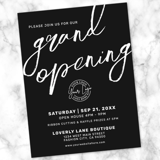 Modern Logo Business Grand Opening Invitation (Modern Pink Logo Business Grand Opening Invitation Postcard)