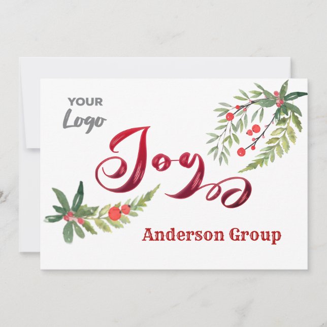 Modern logo calligraphy joy botanical  holiday  card (Front)
