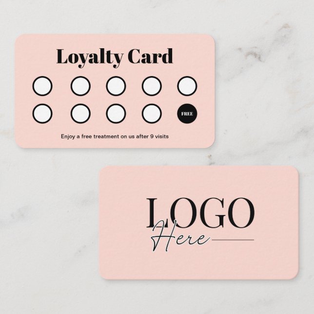 Modern Logo Customer Loyalty Punch Card Salon Pink (Front/Back)