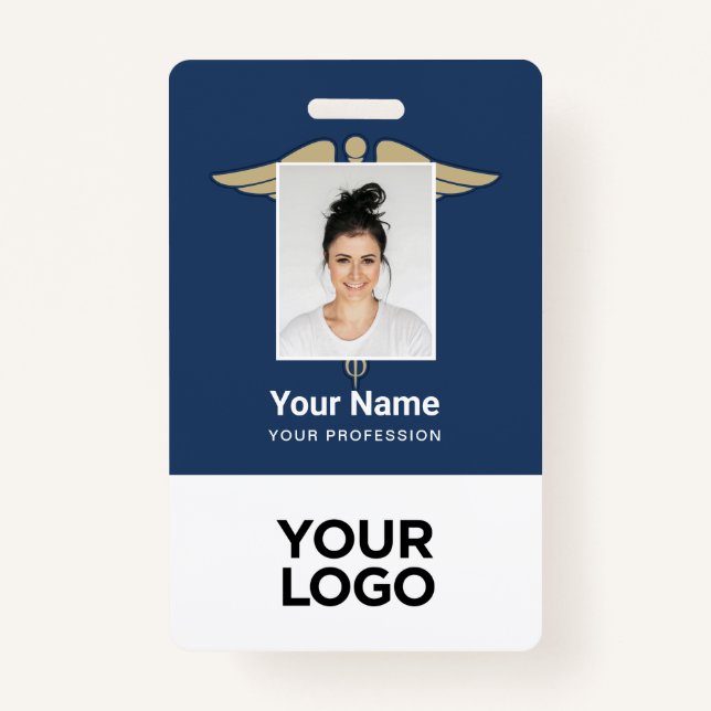 Modern Logo Employee Doctor Nurse Photo Name ID Badge (Front)