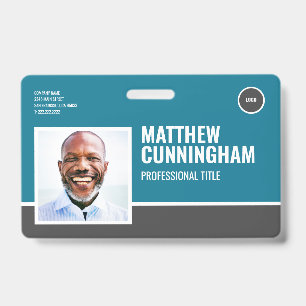 Modern Logo Employee Photo Name Barcode Horizontal Badge