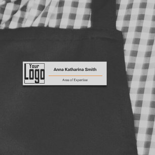 Modern Logo Expertise Classic Grey Black Orange Name Tag